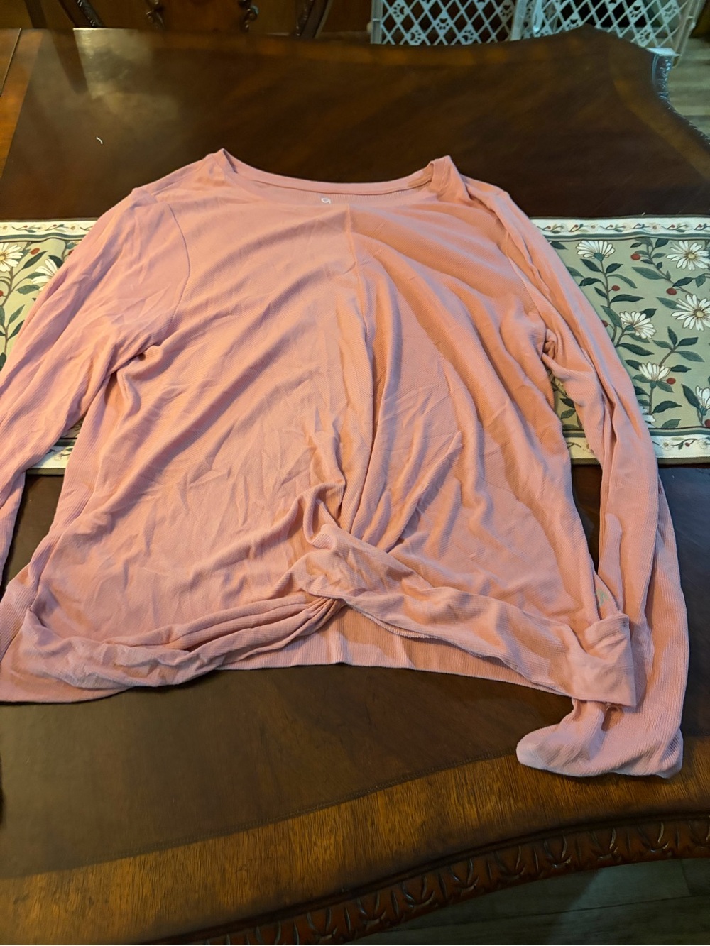 GAP Long Sleeve Twist-Front Top - Light Pink